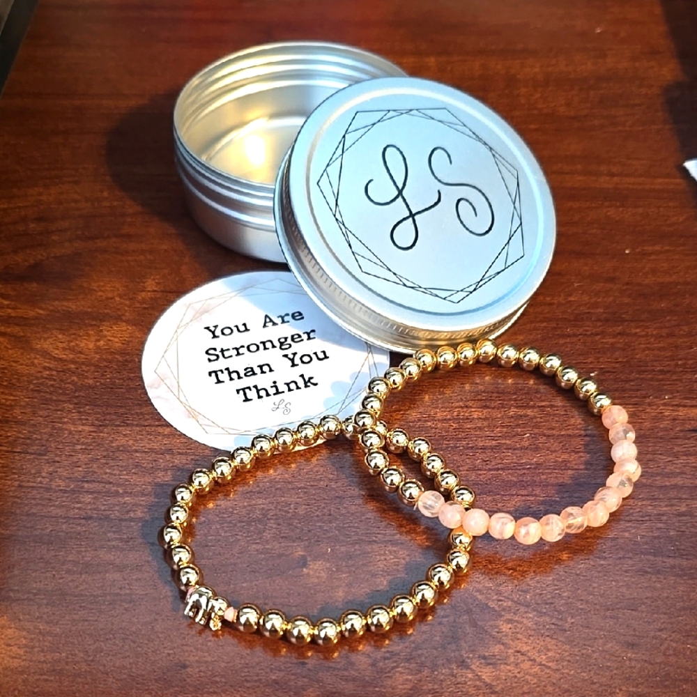 Gold and Pink Beaded Bracelets Set